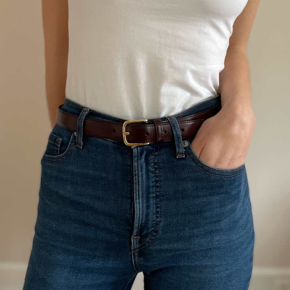 Burgundy Leather Belt with Golden Buckle